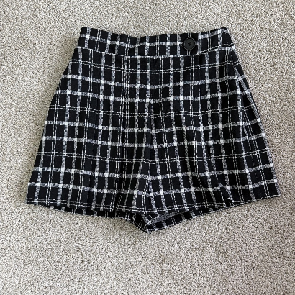 Hollister Plaid Chino Shorts Womens Small Black Ultra High Rise Summer Casual